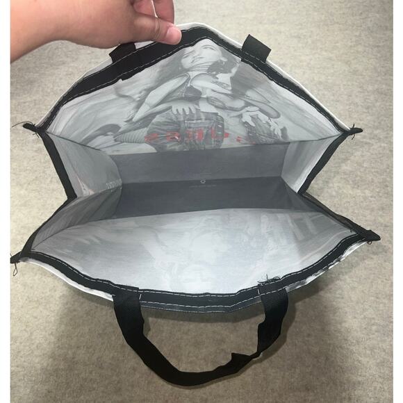 GUESS Reusable Tote Bag Maya Brynne Norman Black White Red Logo 15x15.5x6 - Picture 7 of 7